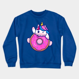 Cute Unicorn Eating Doughnut Cartoon Crewneck Sweatshirt